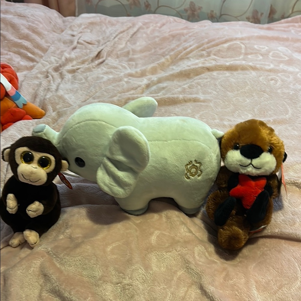 Plush Elephant, Monkey, and Otter Set